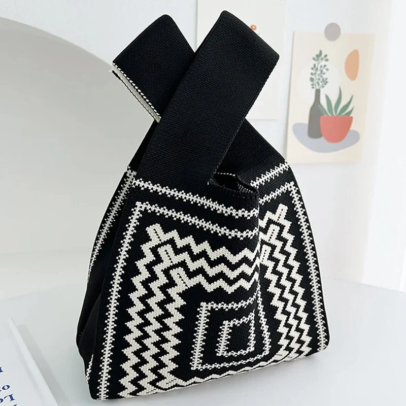 Elegant Knitted Crochet Tote Vest Bag Large Capacity Shopping Bag Handmade Women Girls Shoulder Handbags