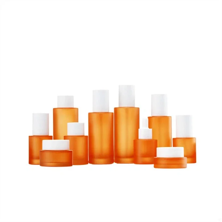 new skincare and jar set packaging orange  essence cream jars pump bottle for cosmetic skin care lotion package