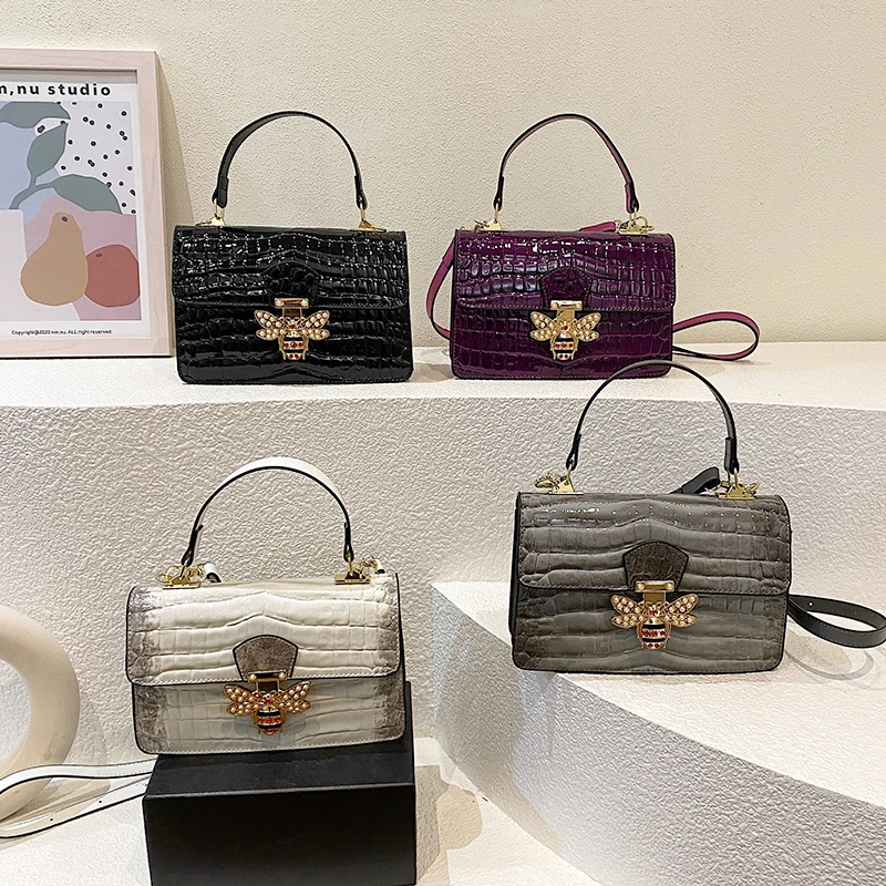 Factory Famous Designer Branded Bee Purse 2023 Trendy Lady High Quality Stone Pattern Luxury Purse Handbag