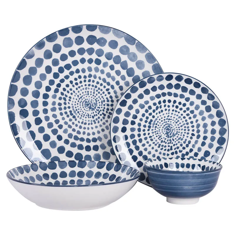  Hot sale high-end blue patterned leaves support custom printed ceramic modern porcelain luxury
