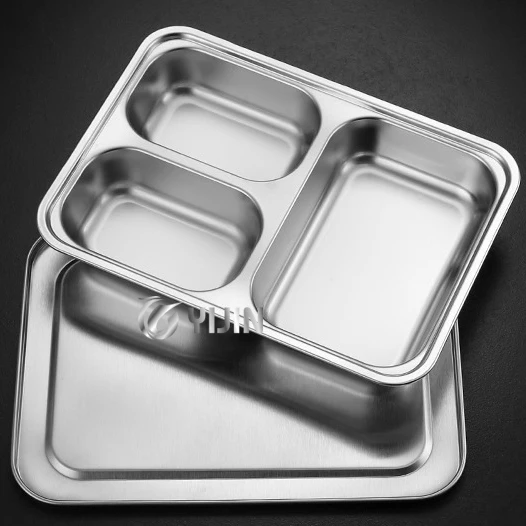Child kid used food grade food container compartment bento plate stainless steel food tray for canteen school