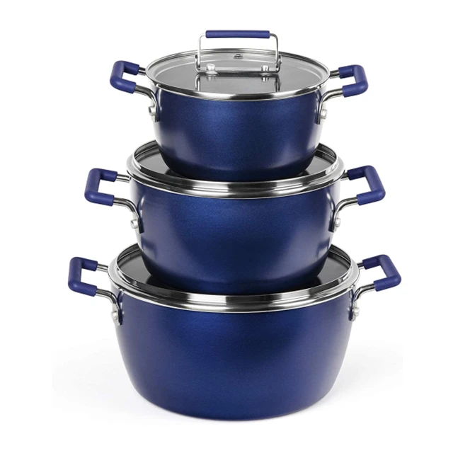 Aluminum 6 pcs non stick coating pasta soup pot 6' 8' 9.5' casseroles cooking pot set with double handle and glass lid