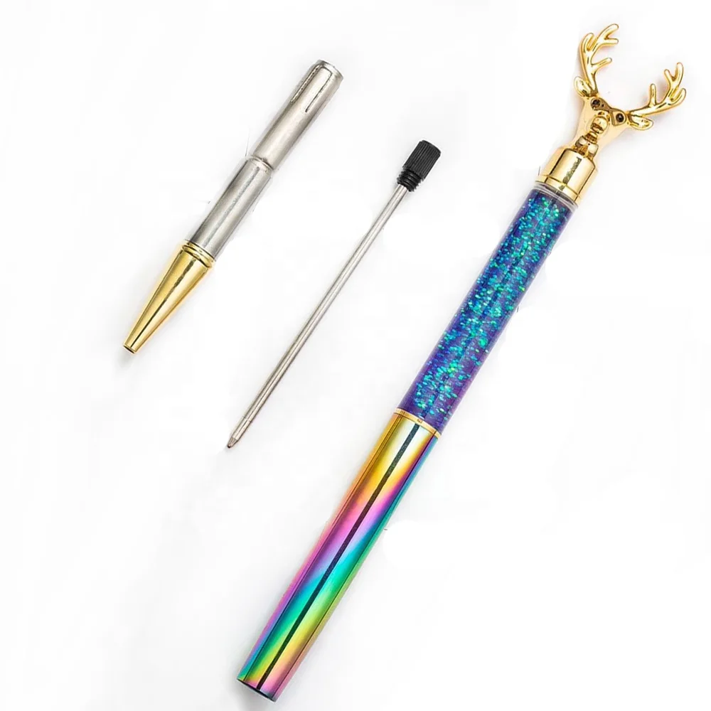 
Promotion custom floating glitter pen deer shape ball Pen cute empty DIY Glitter Ballpoint Pens 