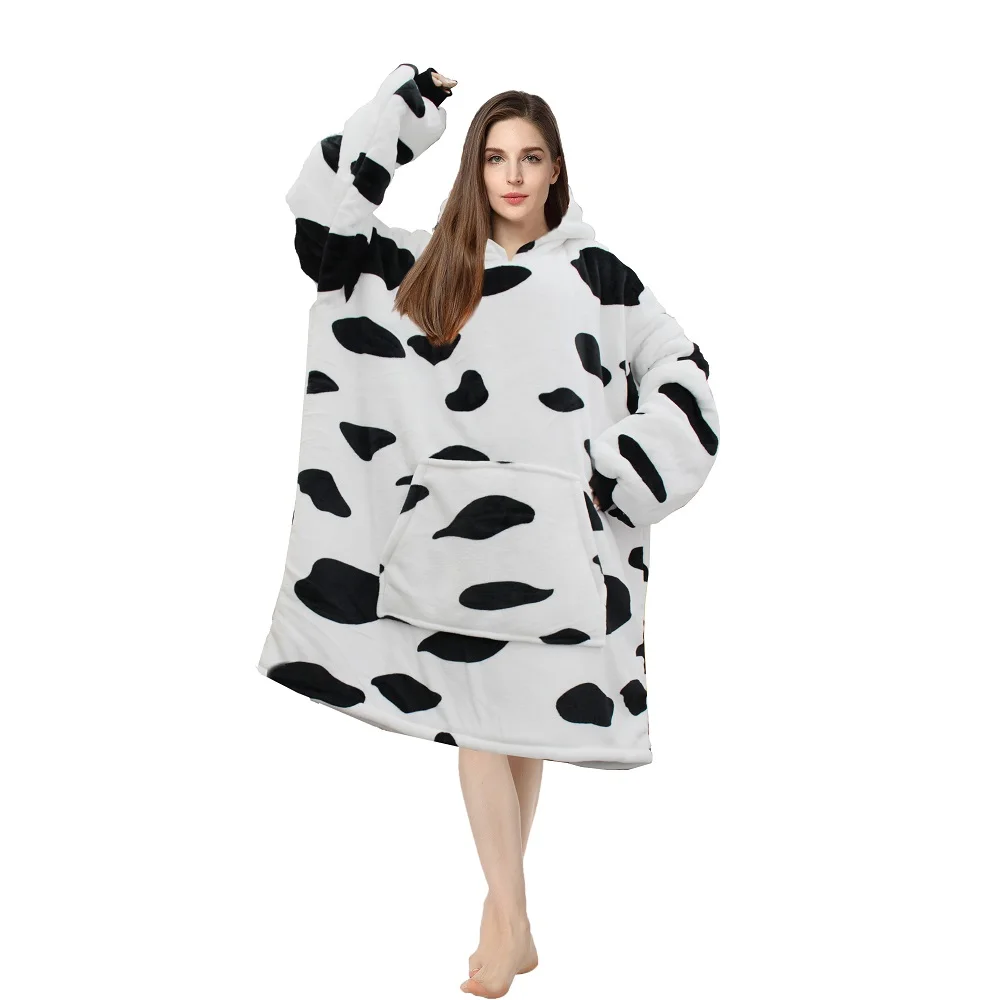 Wholesale Custom hooded flannel sherpa customize oversize sweatshirt wearable TV hoodie blanket