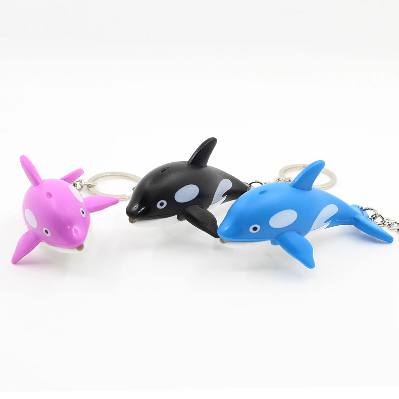 Cute Cartoon Dolphin Keychain with LED Light and Sound Key Fob Kids Toy Gift Keyring Party Prefer Fun Toys for Kids Adult