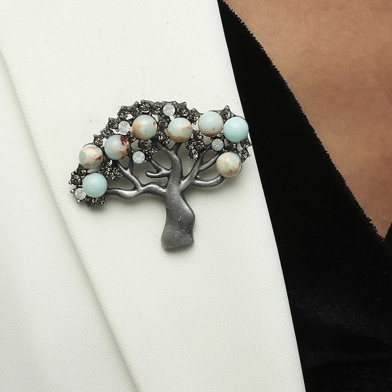 
Popular Fashion Tree Design Brooch Pin Rhinestone Black Retro Pearl Large Life Tree Brooch 