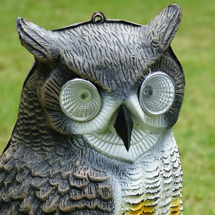 Pest repellent Solar Powered eyes glow Plastic  Owl decoy  to scare bird Plastic Owl Crow Bird Scare