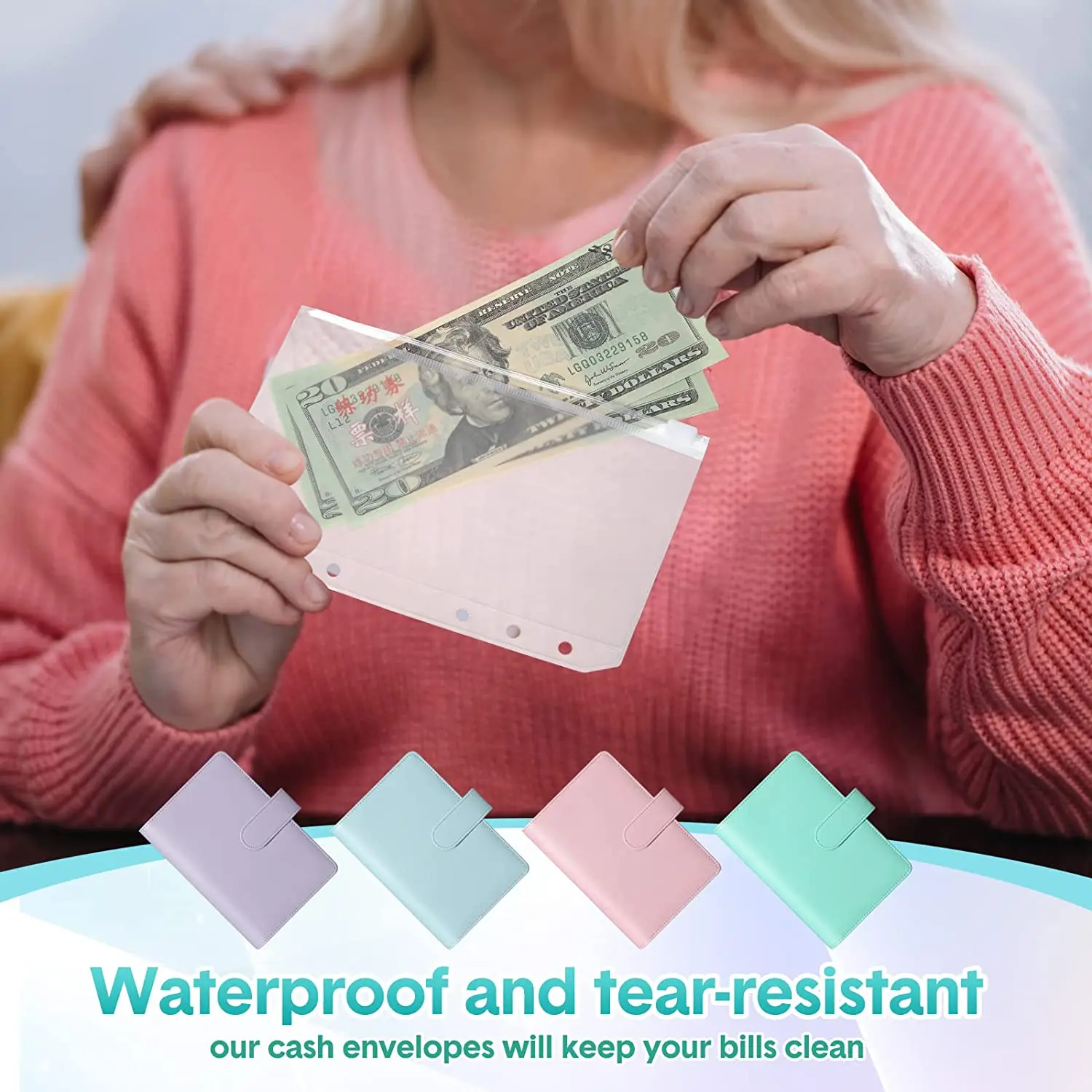 Custom A6 PU Leather Budget Binder with 12PCS A6 Binder Pockets 6 Ring Binder Loose Leaf Bags Cash Budget Envelopes