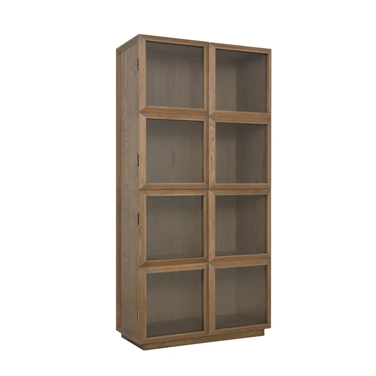 MRS WOODS Antique Reproducion Solid Oak Wood Glass Door Living Room Display Cabinet