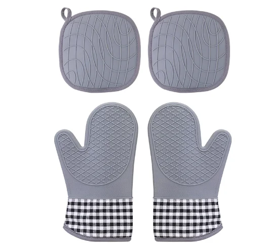 Wholesale Heat Resistance Silicone Oven Mitts gloves and Pot Holders Set for Kitchen Baking Cooking