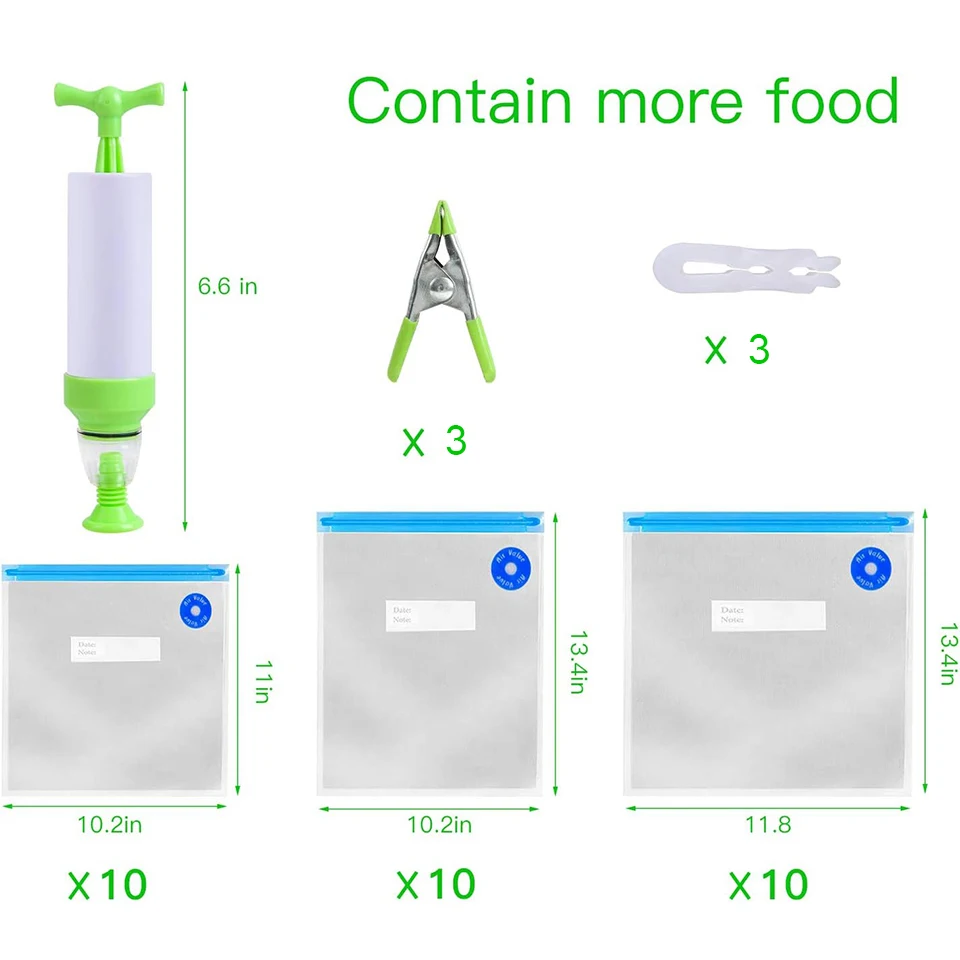 SV-B37 [30 Pack] Reusable Vacuum Seal Bags With Vacuum Sealer, 37pcs - 30 Food Cooking & Storage Bags of 3 Sizes/Vacuum Pump