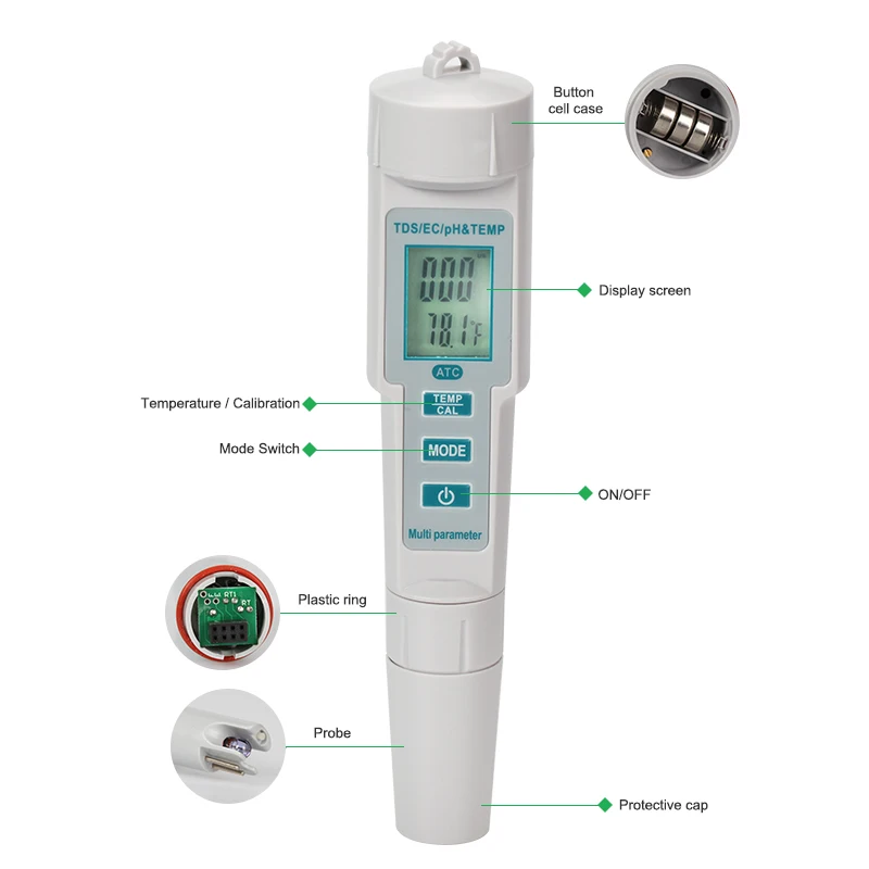 Pen Type 4 in 1 Water Quality Tester Digital PH EC TDS