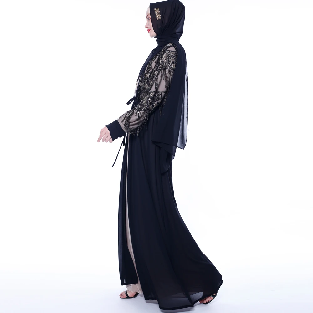 New sequined fringed cardigan Muslim long-sleeved outer wear national costume female skirt summer kimono 9715