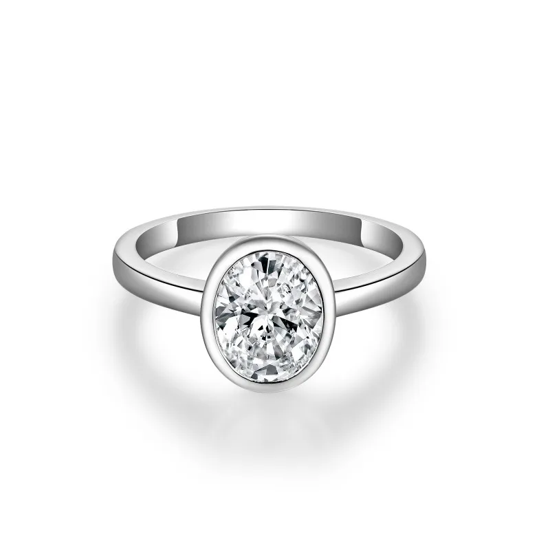Trendy Luxury Shiny Fine Jewelry Sparkling 925 Sterling Silver VVS1 2ct Moissanite Oval Crown Ring for Women