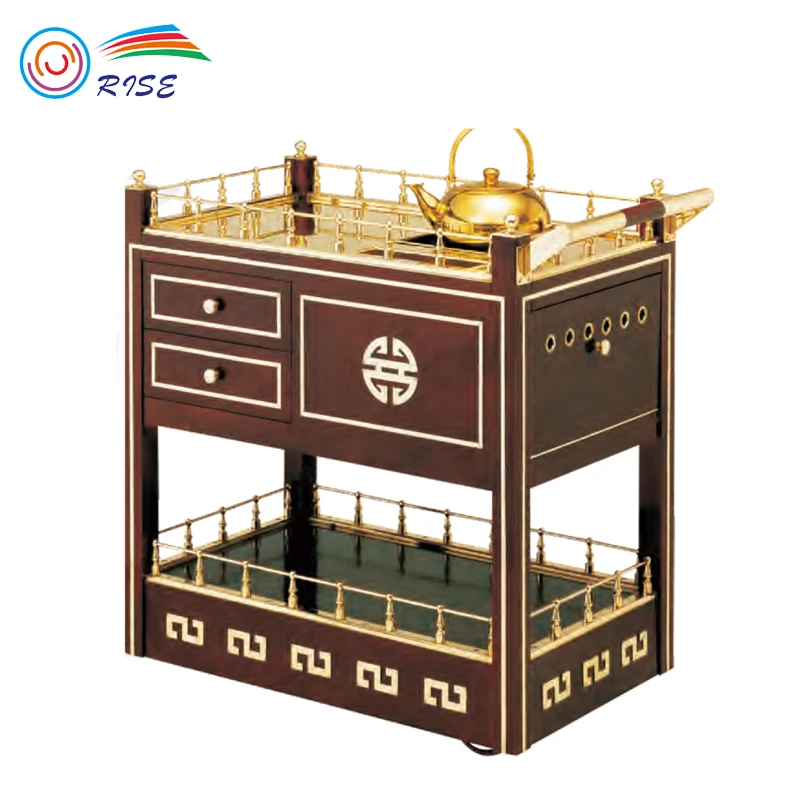 
Hotel guest room 2 tier wooden wine bar trolley wine trolley liquor service trolley 