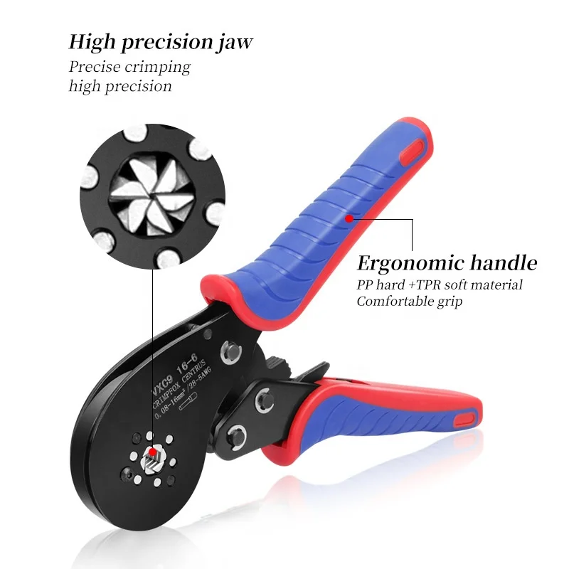 HSC8 16-4 Crimping Plier 28-5AWG 0.08-16mm Quadrilateral Ratcheting Ferrule Crimping Tool Crimper with 1200PCS Terminal