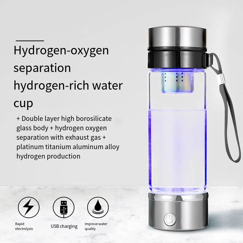Portable Hydrogen Water Generator Bottle with SPE and PEM Technology, 420ML Rechargeable Hydrogen Water Ionizer Machine
