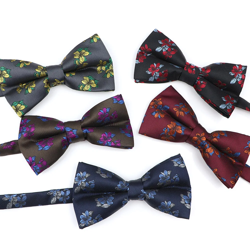 New Blue Pink Red Floral Jacquard Polyester Bowtie Mens Suit Tuxedo Wedding Dress Party Dinner Banquet Casual Butterfly Gift