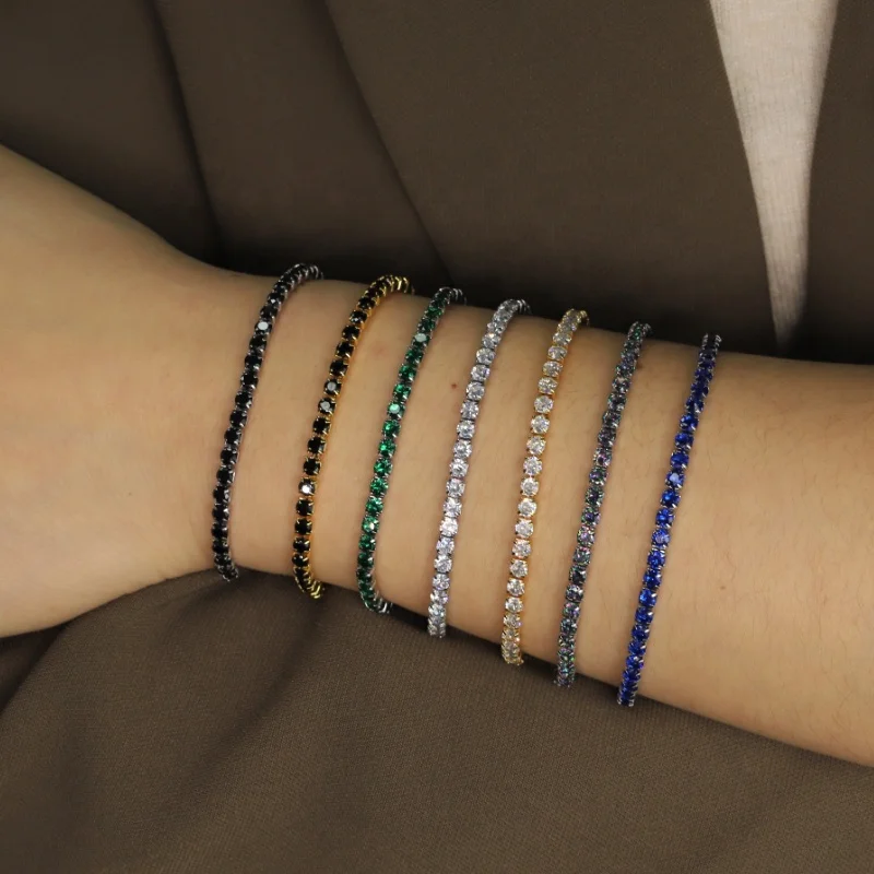 Luxury Jewelry Classic Design AAA+ Cubic Zircon Silver Gold Plated Stainless Steel Iced Out Tennis Bracelet