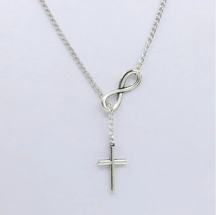Wholesale Infinity Charm Cross Pendant Womens Silver Jewelry Necklace Gift