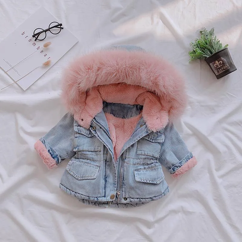 Wholesale Girls Clothing Hooded Children Jacket Baby Winter Coat for Girls Outerwear Faux Fur Kids Warm Jacket