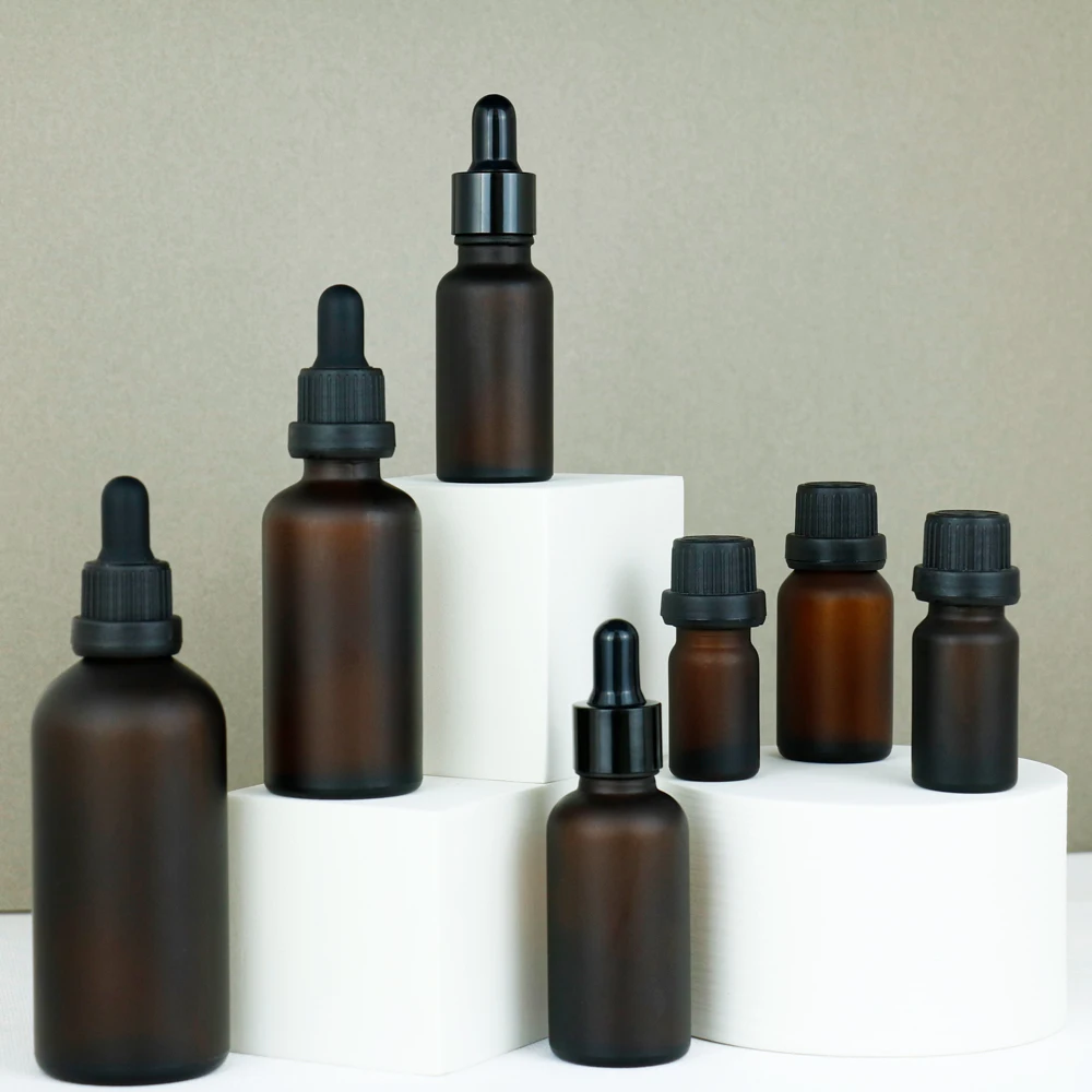 3ml 5ml 10ml 15ml 30ml 50ml 100ml calabash frosted empty amber glass dropper bottle with black top for essential oil bottles