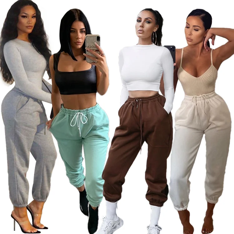 Korean Style Joggers Women Solid Color Loose Sweatpants 2020 New Summer Casual Hip Hop Long Pants Streetwear White Brown
