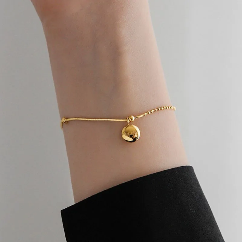 Wholesale 18K Real Gold Plated Stainless Steel Beads Chain Ball Charm Bracelet For Girls