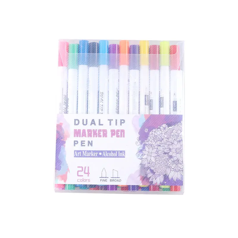 High Quality 24 Colored Environmental protection PP Double head Marker Pen For paint