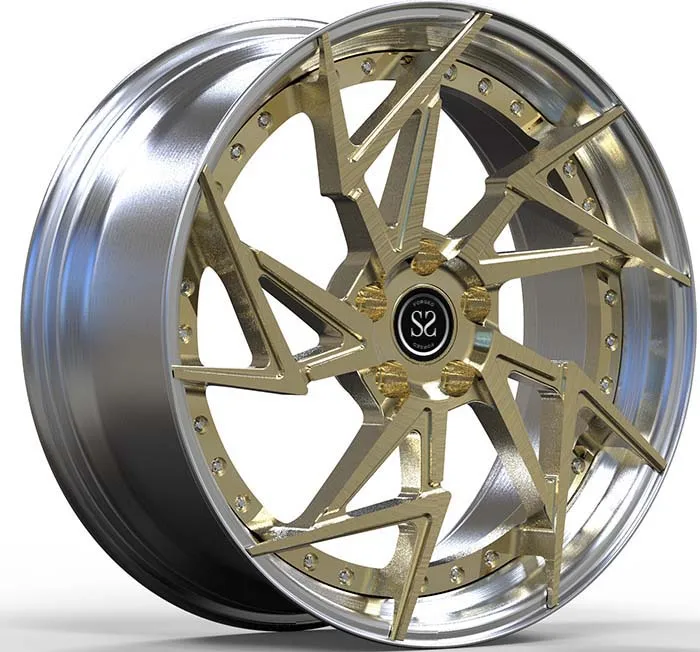 For Chevrolet Corvette C05 9Jx19 and 10.5Jx20 Custom 2-PC Forged Aluminum Alloy Rims Polished +Bronze Disc