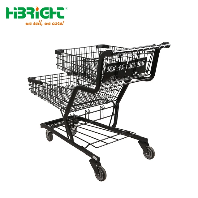 new style double layered big capacity metal hand push shopping cart