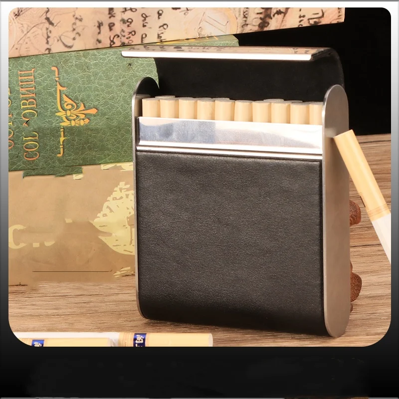 Wholesale Fashion Cowhide 20pcs Whole Package Metal Cigarette Case Smoking Accessories Custom Leather Cigarette Case