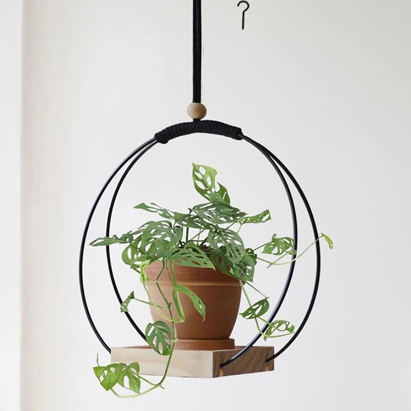 Hot Selling Boho Macrame Hanging Plant Holder For Indoor Plants Plant Hanger With Wood Base