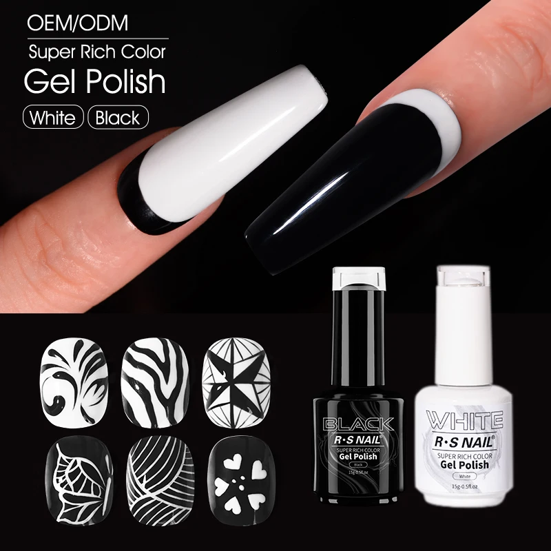 R S Nail Hot Sales 15g Super Rich Color Gel Polish Black White Color Adhesive Nail Glue Uv Led Gel Varnish Semi Permanent Glue