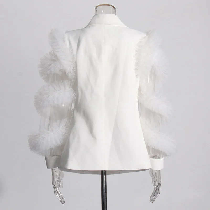 Fashion White Womens Blazer Jacket Damas Mujeres Ruffle Sleeves Blazers Ladies Women