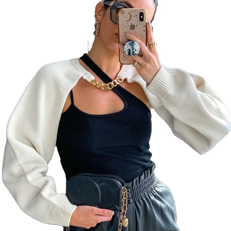 2021 New fashion Autumn Women chain long sleeve Knitted sexy short  stitch tops long sleeve crop tops