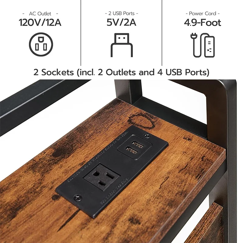 Large headboard with 2 sockets and 4 USB ports, adjustable height, storage rack, Bedside shelf nightstand