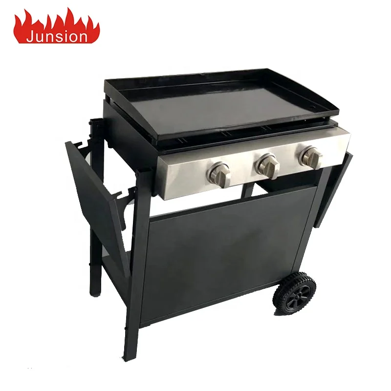 Professional Factory Price CE Outdoor Garden Camping Portable 3 Stainless Steel Burners Barbecue Flat Top Plancha Gas BBQ Grill