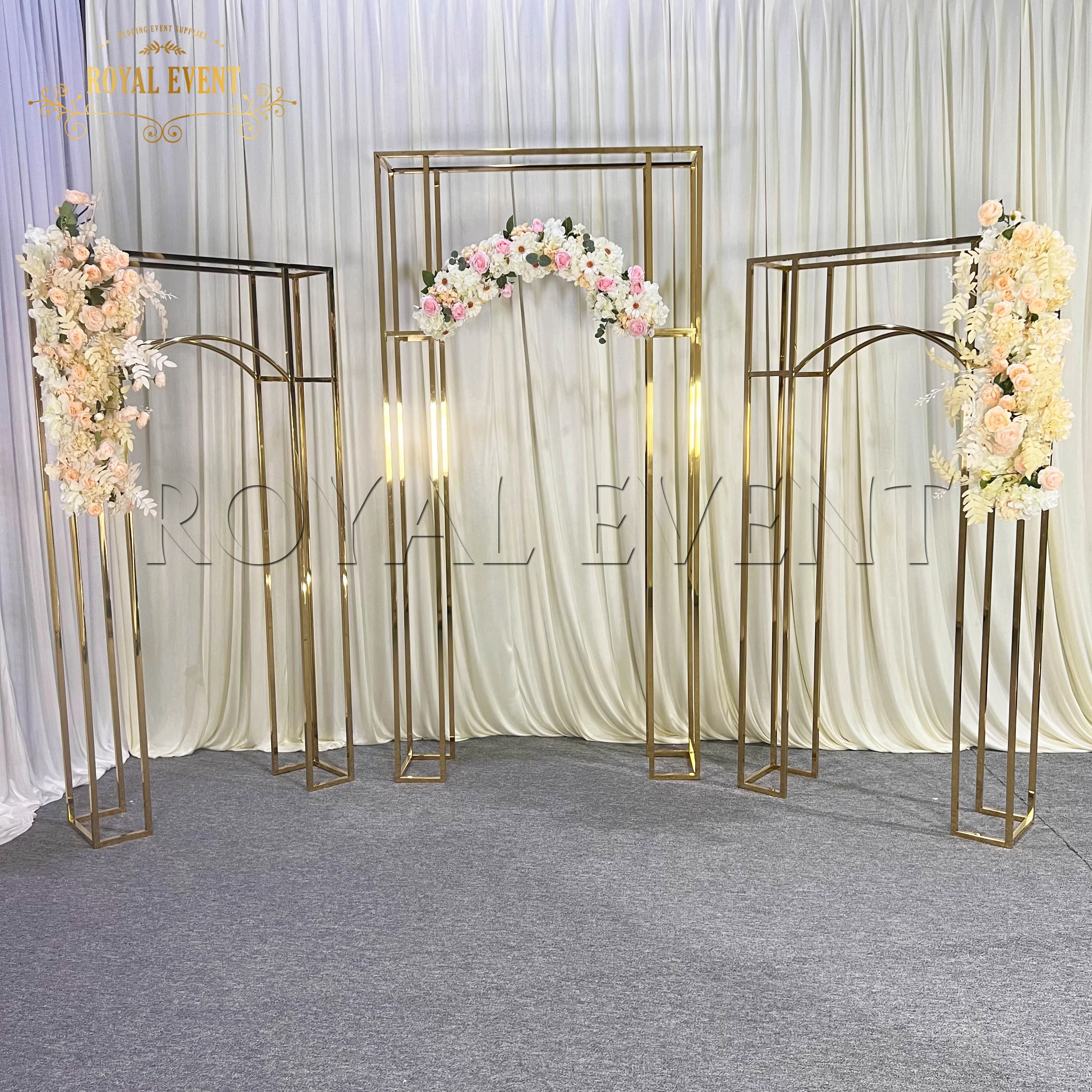 Shiny Gold Stainless Steel Wedding Arch Backdrop Stand Sets For Events Decoration for church