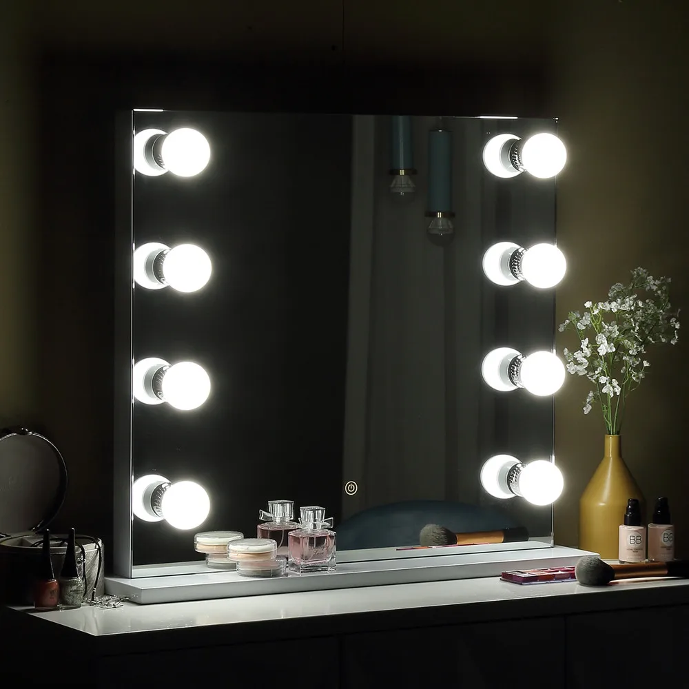 ILLUMIR Luxury Living Room Desktop Hollywood Square Vanity Led Light Dressing Table Mirror