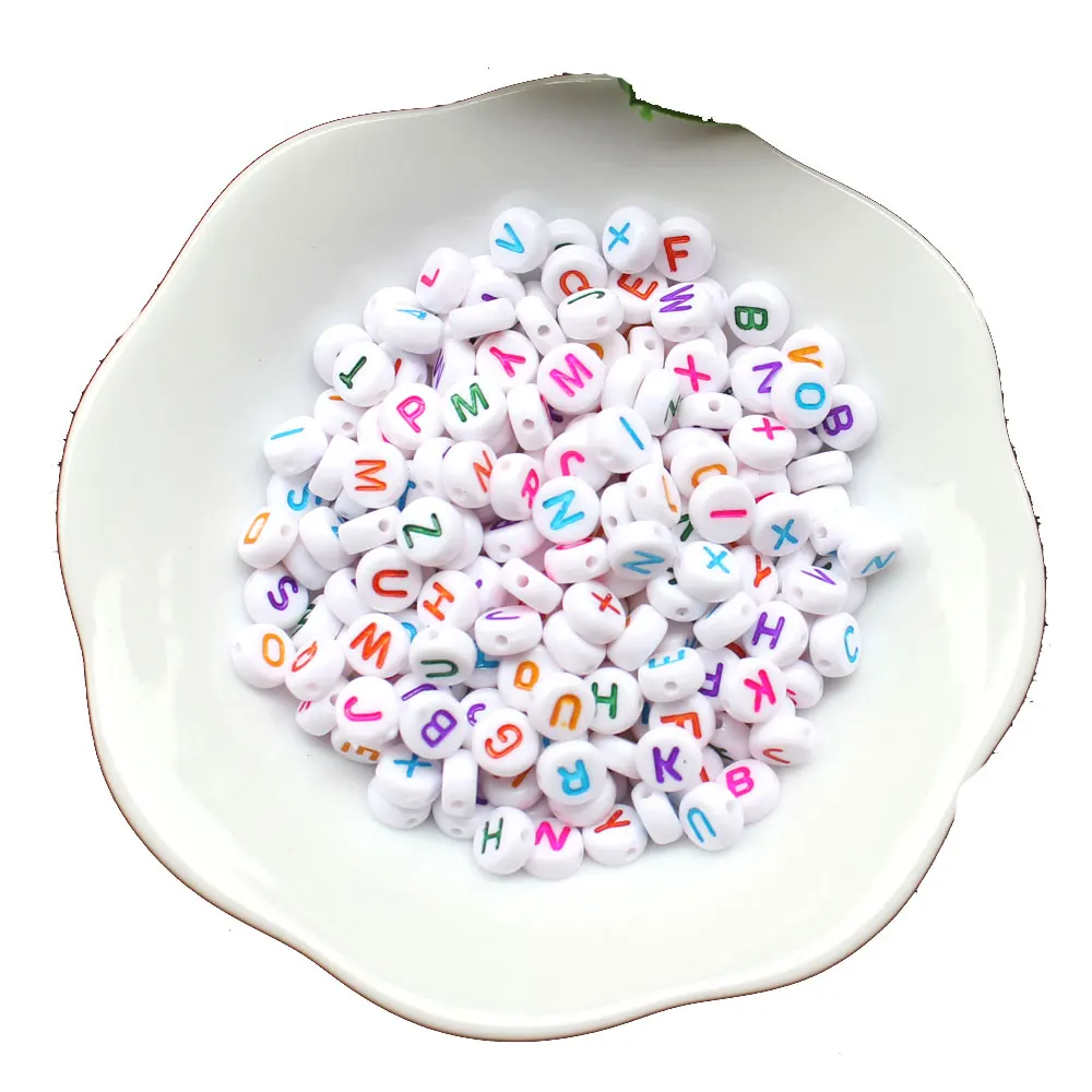 Fashion White Letter Alphabet Beads Plastic 4*7mm with Middle Hole Chunky Round Beads for Kids