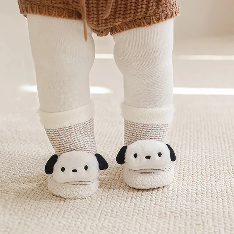 Cartoon Cute Dog Winter Baby Socks Shoes Thick Warm Socks Non Slip Shoe Bottom Kids Toddler Barefoot Baby Shoe Socks With Dogs