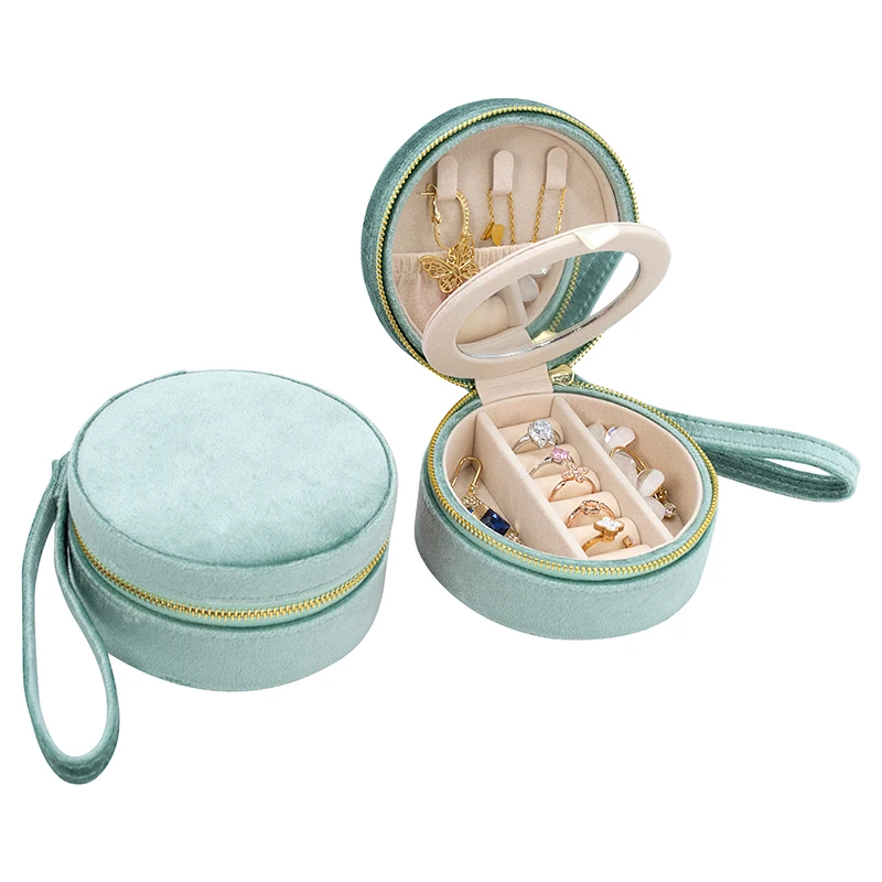 Dropshipping Luxury Velvet Zipper Jewellery travel case Leather jewelry box organizer