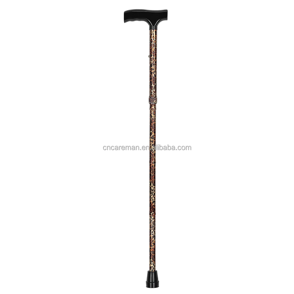 Leopard Print Folding Cane Walking Stick Wooden Handle Rubber Tip Collapsible Fashion Decorative Patterned 5 Adjustable Heights
