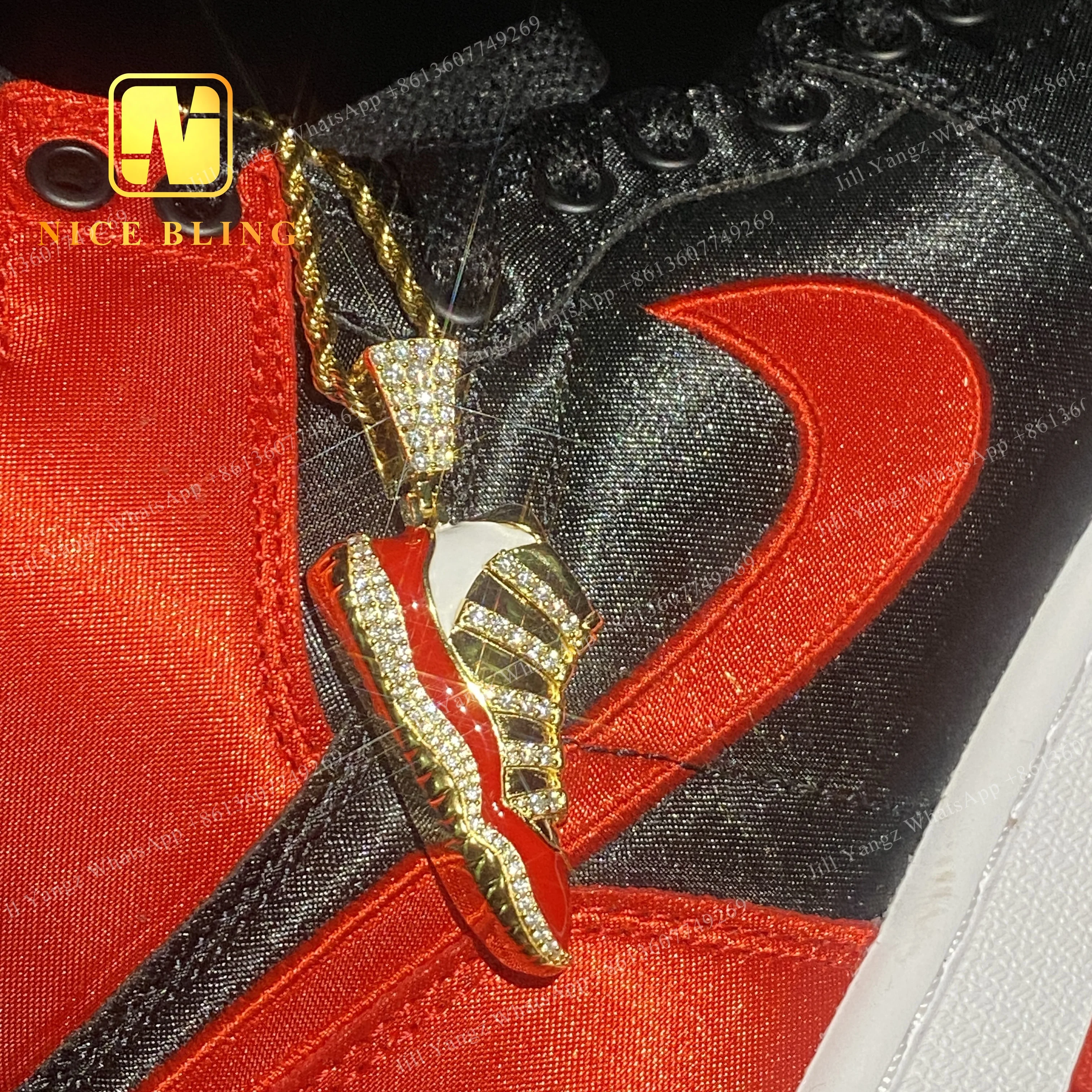 NEW ARRIVAL 3D Design Sneaker Shoe Pendant moissanite Red Enamel 925 Hip Hop iced out Pendant Jewelry Moissanite Pendant