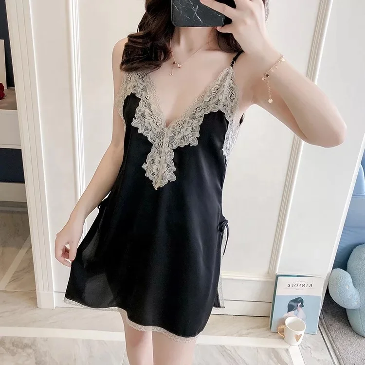 Hot Satin Sleepwear Lace Chemise Night Dress Women Sexy Lingerie Babydoll Nuisette Sexy