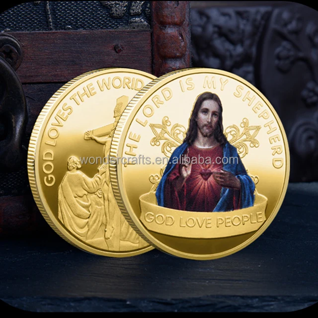 WD Wholesale Papistry Christian Cross Gold God Lord Coin Catholicism Jesus Christ Crucifix Religion Commemorative Coins