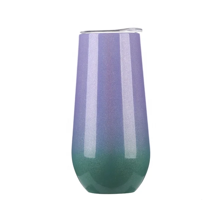 6 OZ   Double Insulated Stainless Steel Coffee Wine Tumbler Stemless Champagne Flutes with Lid