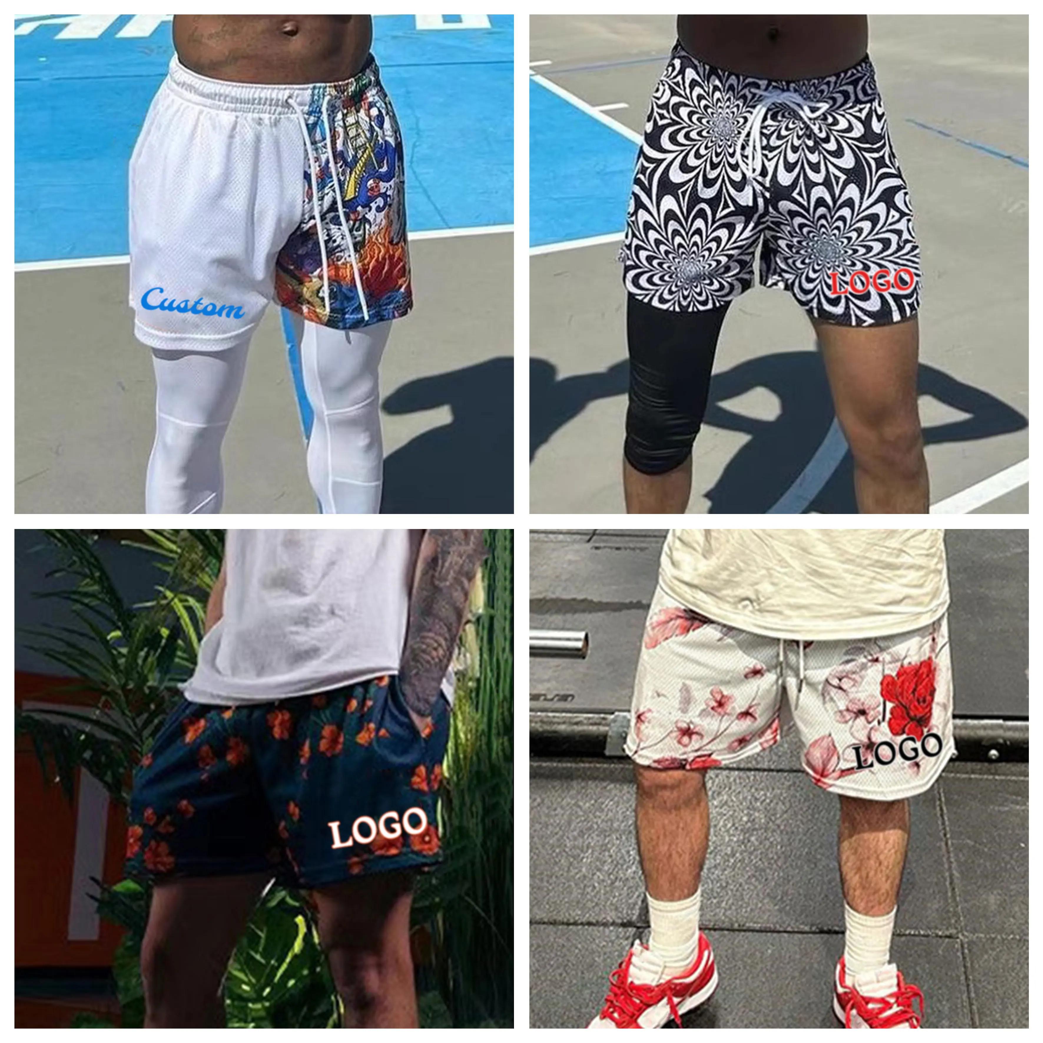 Роскошные двухслойные баскетбольные шорты унисекс из полиэстера 5