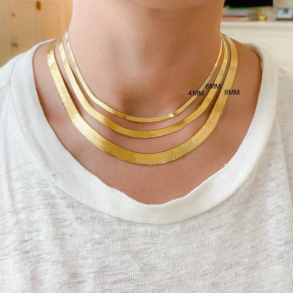 Daily wear Trends Choker Gold Plated Wide Thick Herringbone serpent Chain Necklace Flat snake bone necklace